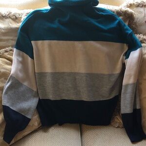 Skies are Blue women’s  Turtleneck Sweater - Teal, White, Gray- long sleeve - M